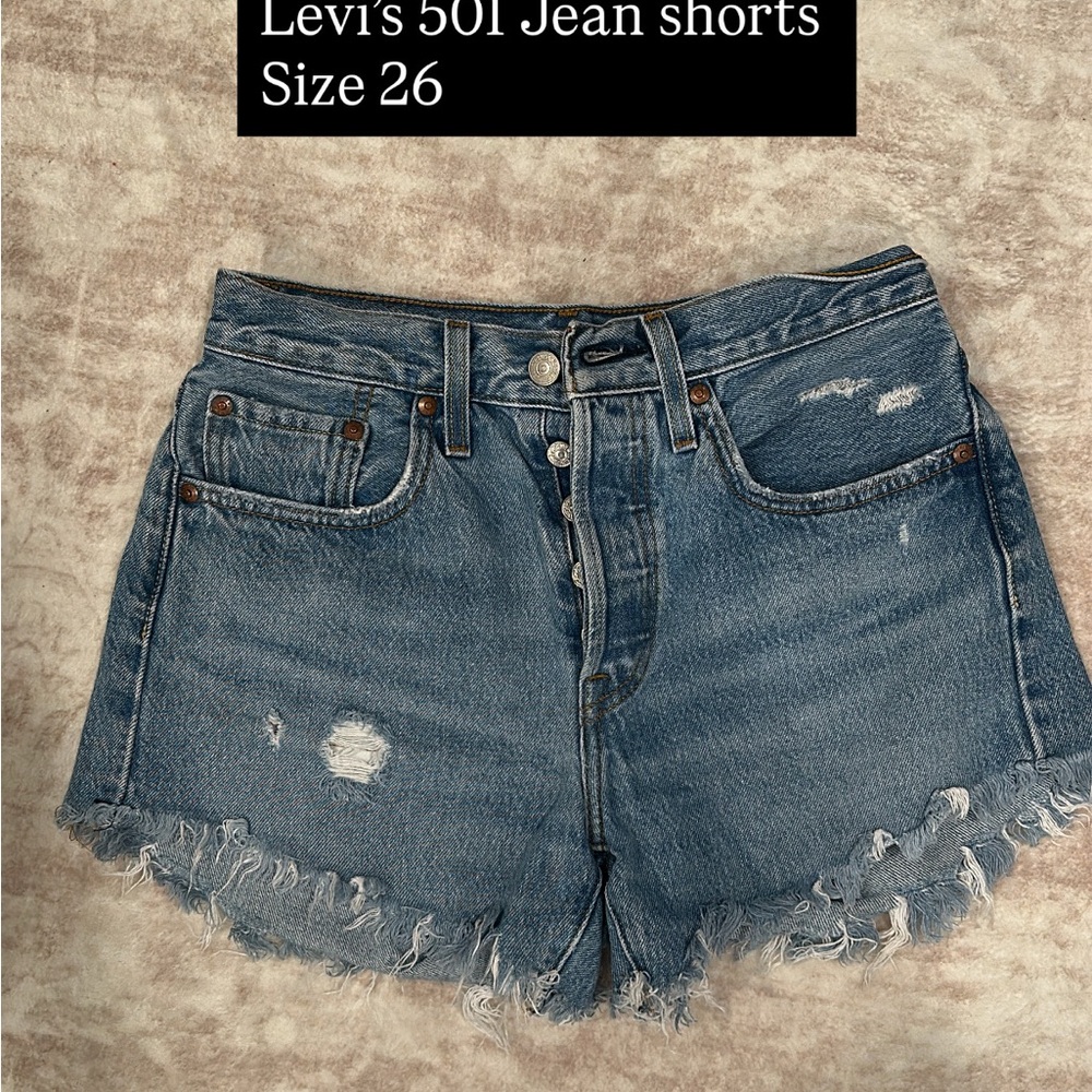 Levi's Distressed High-Rise Denim Shorts in Medium Blue